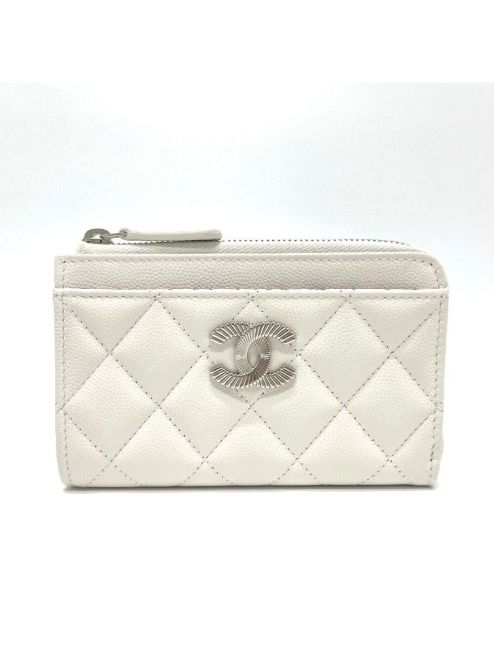 Chanel Coin Case CC Logo Fragment Caviar Leather White